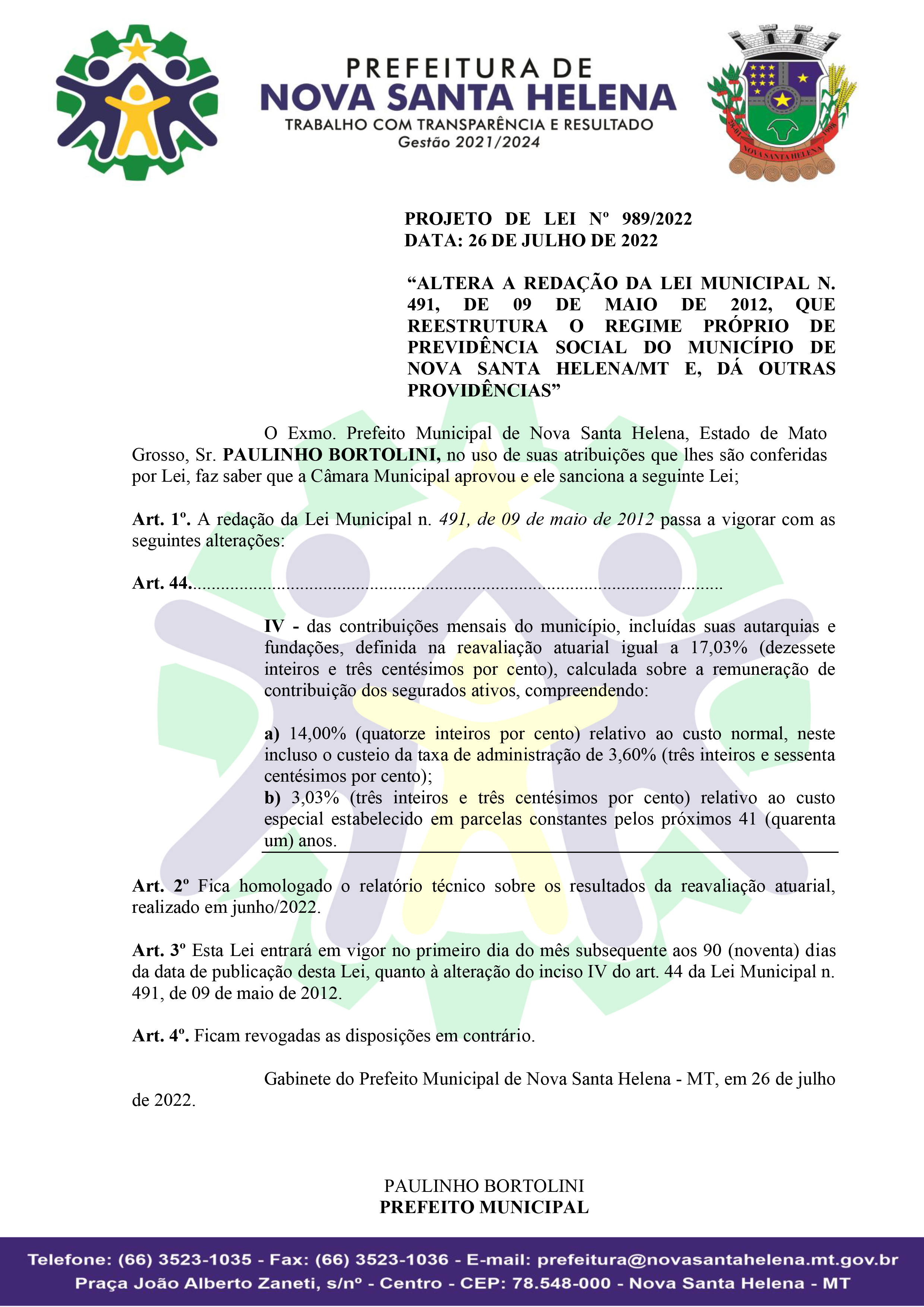 Câmara Municipal de Nova Santa Helena aprova projeto que promove a reestruturação do regime próprio da Previdência Municipal