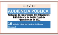 Câmara será sede de Audiência Pública para discutir metas fiscais e avaliação do orçamento