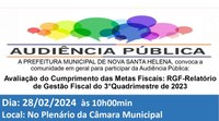 Convite para AUDIÊNCIA PÚBLICA neste dia 28 de fevereiro às 10h na Câmara Municipal