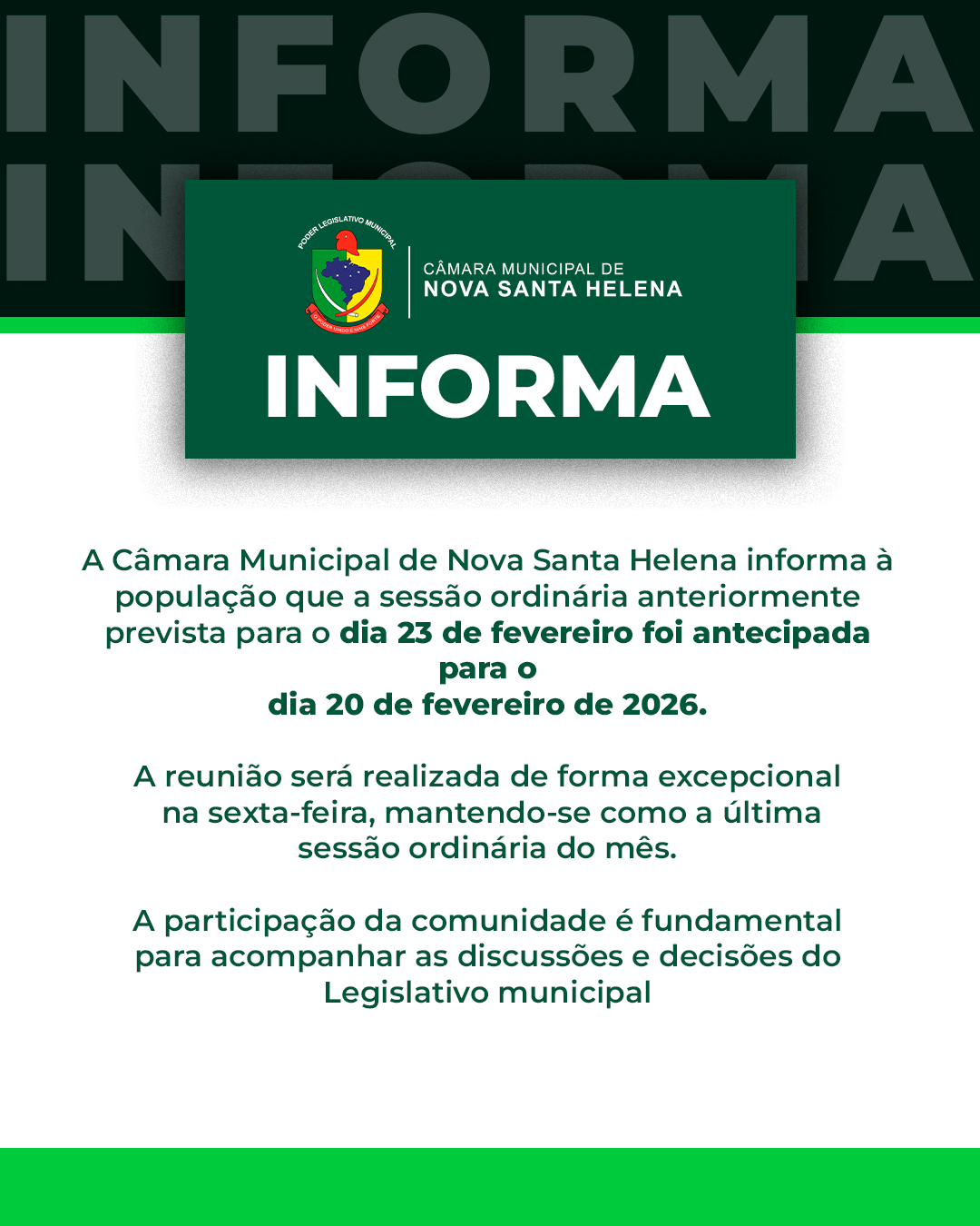 Decreto - Mudança de data da sessão do dia 23 de fevereiro