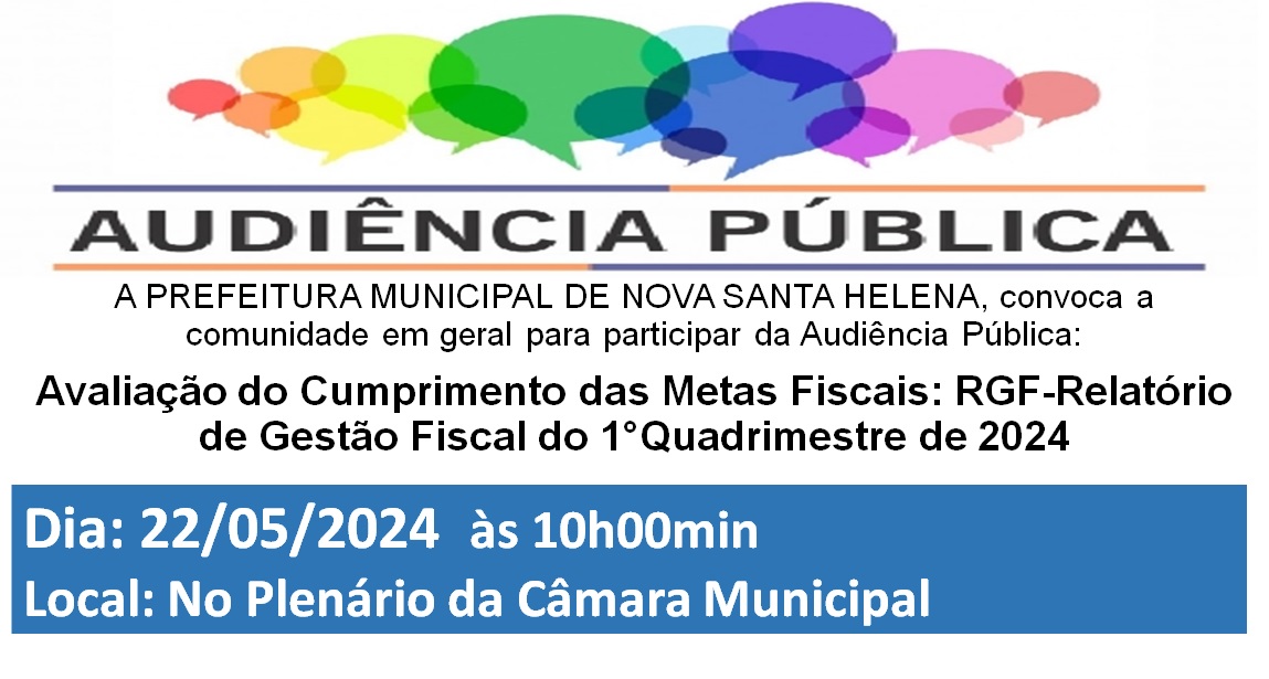 No dia 22 de maio, às 10 da manhã, a Câmara de Nova Santa Helena será sede de uma importante AUDIÊNCIA PÚBLICA