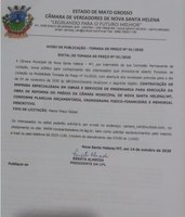 PUBLICAÇÃO: Aviso de tomada de preços 01/2020 na Câmara de Nova Santa Helena